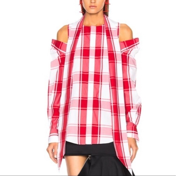 MONSE Cold Shoulder Plaid Shirt size 0 - Picture 2 of 10